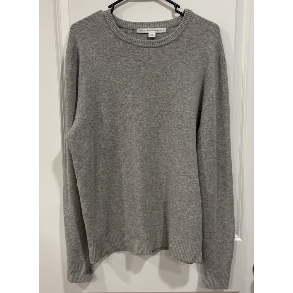 Holderness Bourne Sargent Merino Wool Cashmere Sweater Gray Tailored Mens Medium